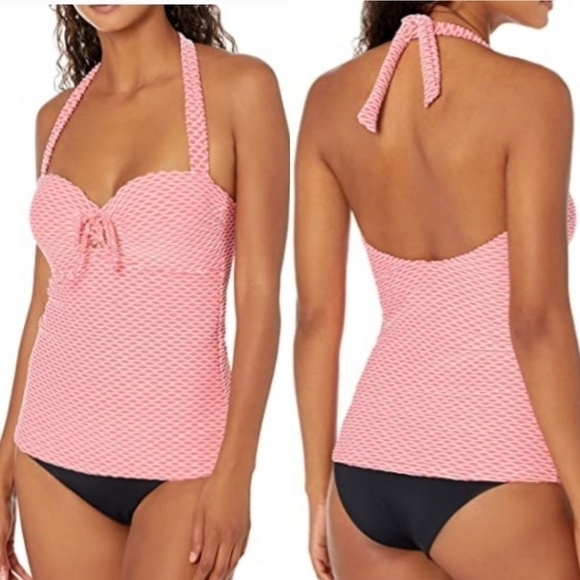 Jessica Simpson Twiggy Stripe underwire halter tankini top in Melon - Picture 1 of 10